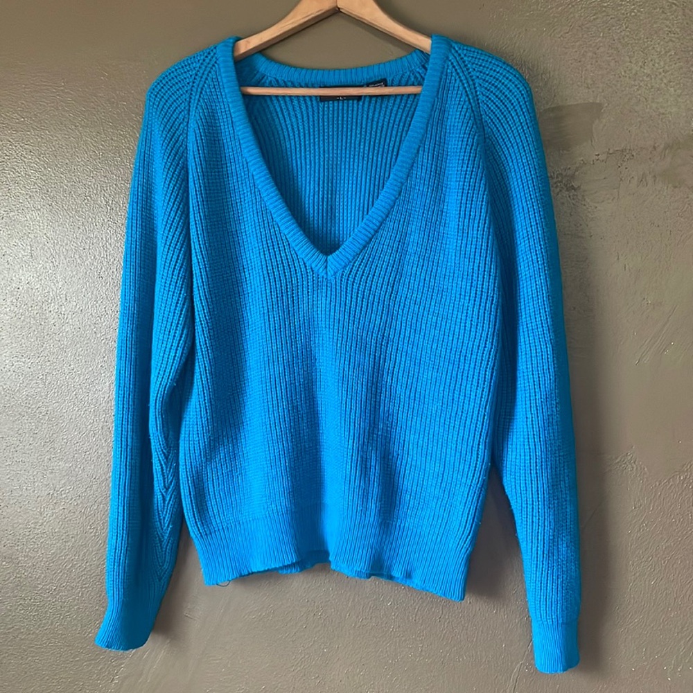 Vintage Curry Knits Teal V-neck Long-sleeve Sweater / Size Large